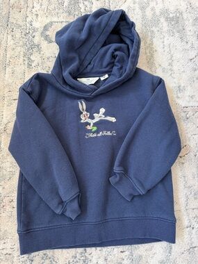 H&M Kids Dark Blue Hoodie with Bugs Bunny Embroidered Graphic